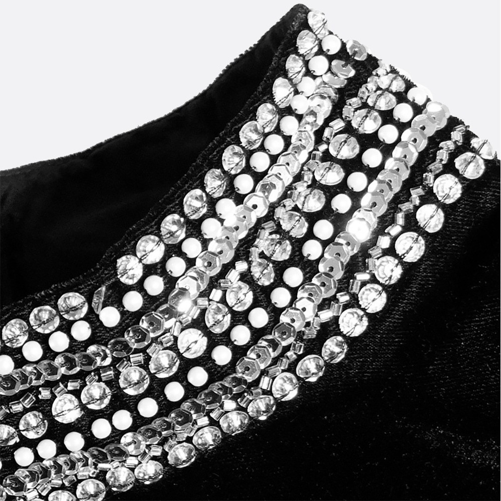 ASOS Velvet Midi Dress Black Crystal Pearl High Neck Balloon Sleeve Plus 1X XL - Picture 5 of 8